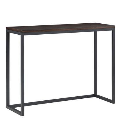 Yukon counter bar with two black stools from Start2Finish, featuring a sleek wooden tabletop and modern seating.