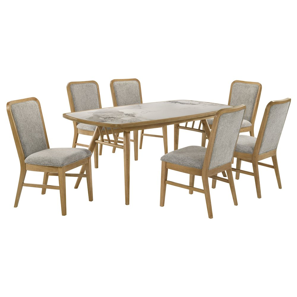Start2Finish Croyden 7-piece rectangular dining set with weathered natural finish, featuring a table and six matching chairs.