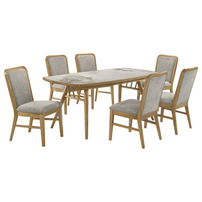 Start2Finish Croyden 7-piece rectangular dining set with weathered natural finish, featuring a table and six matching chairs.