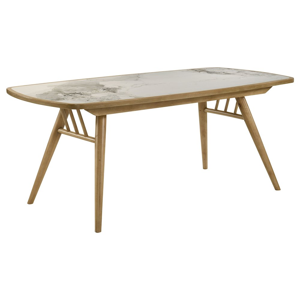 Start2Finish Croyden 7-piece rectangular dining set with weathered natural finish, includes table and six matching chairs.
