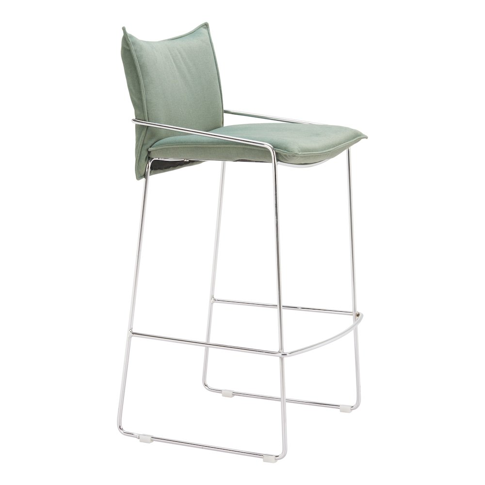 Green Pola Barstool by Start2Finish featuring a modern design with a round seat and sturdy wooden legs.