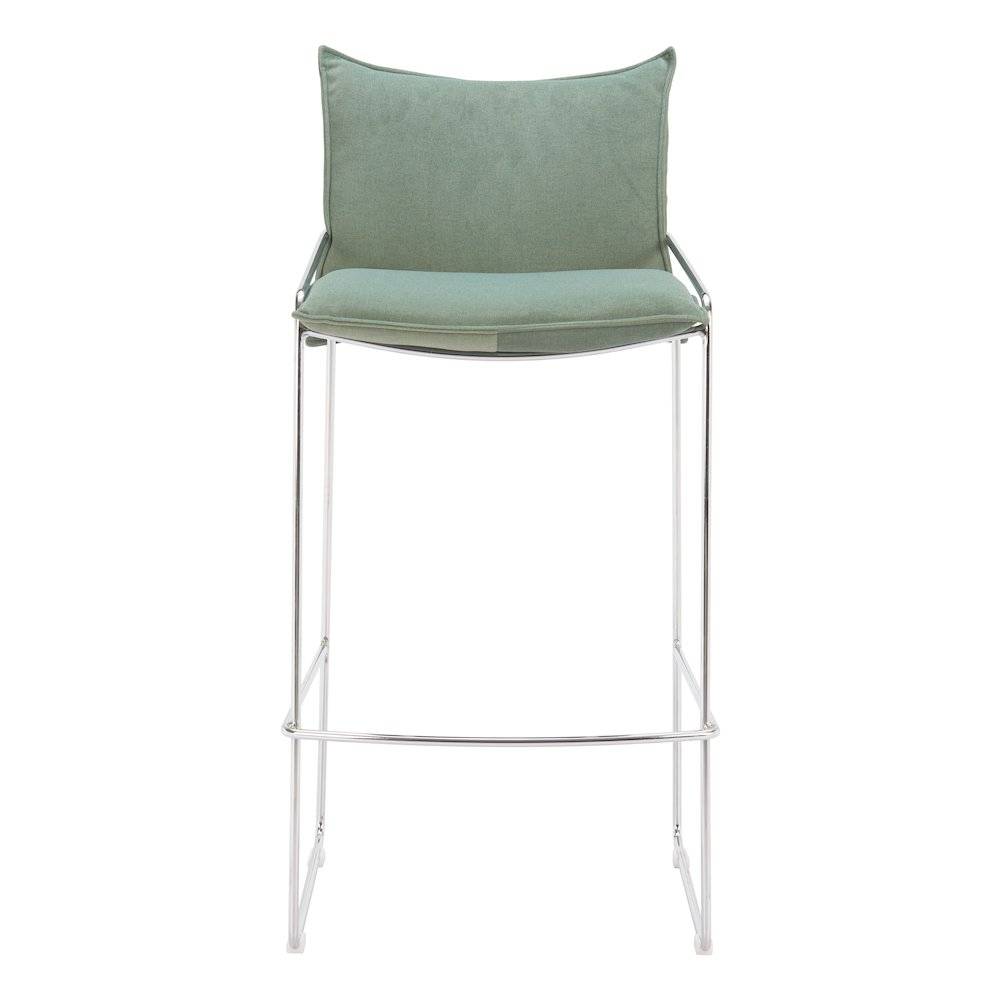 Green Pola Barstool by Start2Finish with a sleek modern design and sturdy wooden legs.
