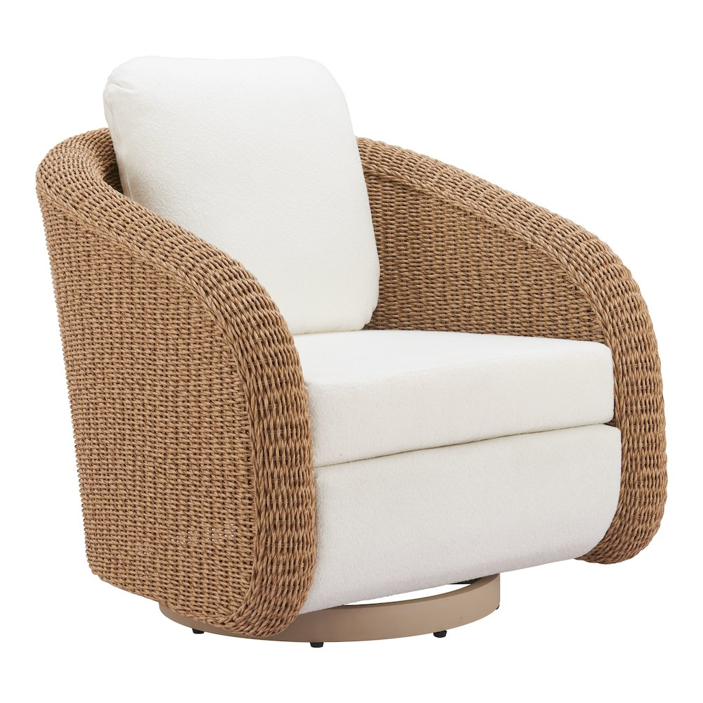 Start2Finish Solara swivel chair in elegant ivory fabric with a rounded back and chrome base, suitable for modern office or living space.
