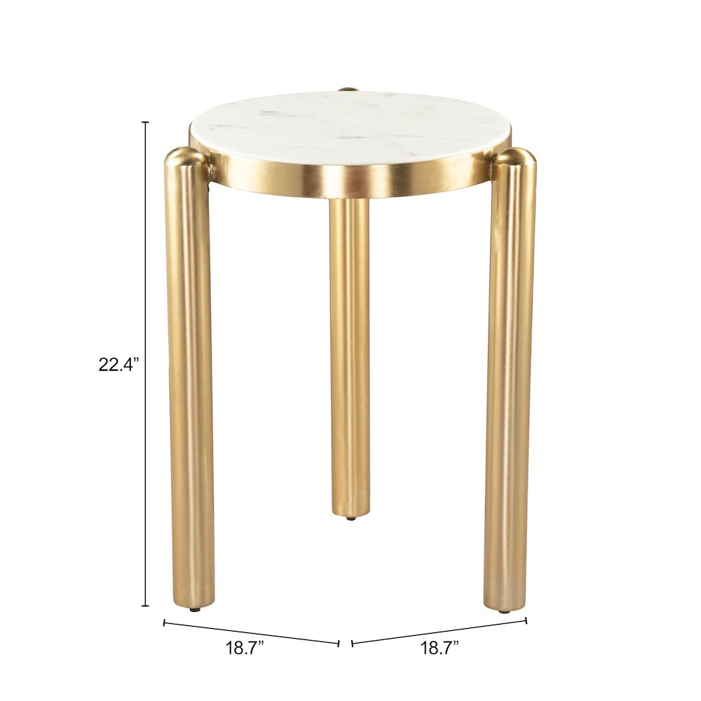 White and gold Noan side table by Start2Finish, featuring a sleek modern design with a round top and gold legs.