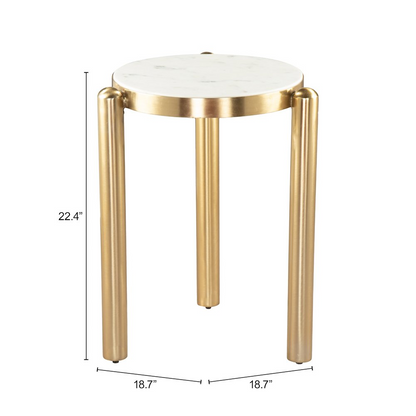 White and gold Noan side table by Start2Finish, featuring a sleek modern design with a round top and gold legs.
