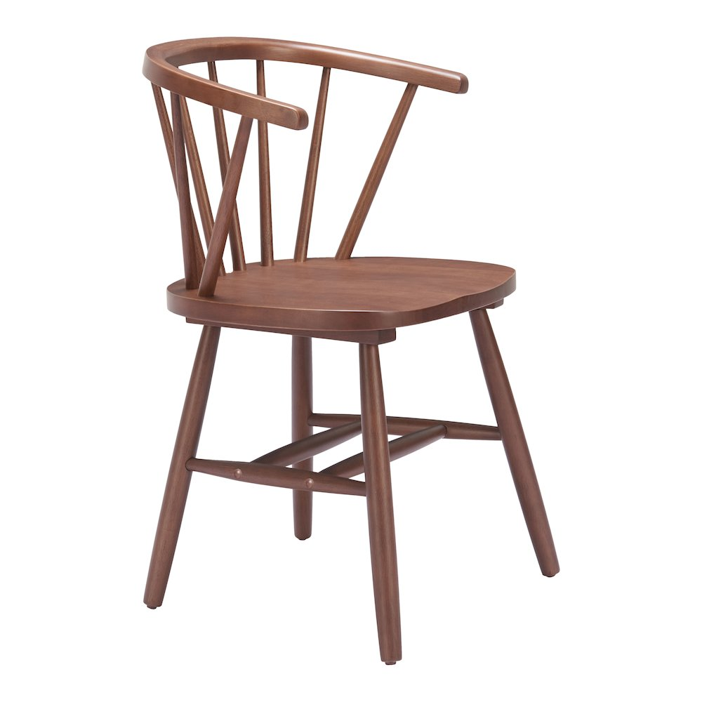 Two walnut Stenger dining chairs by Start2Finish, showcasing modern wooden furniture with sleek design and ergonomic seating.