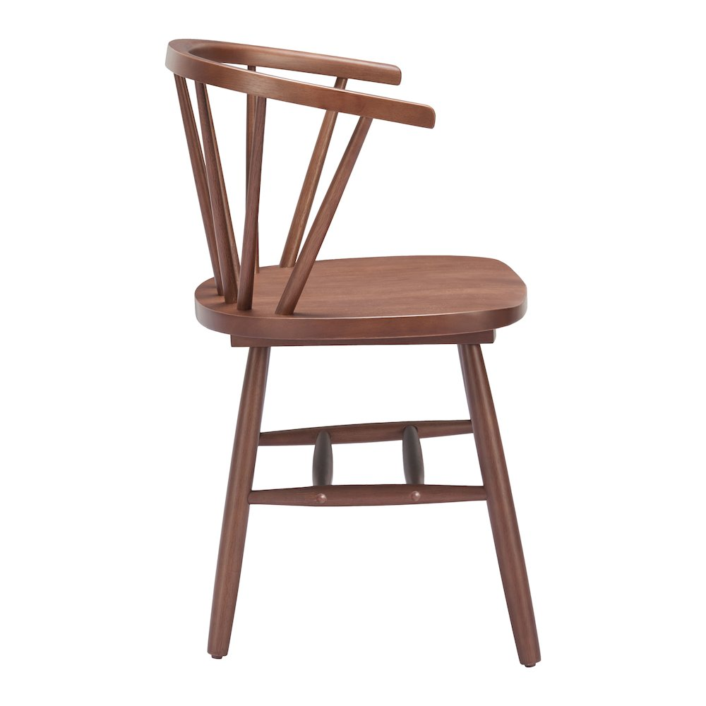 Pair of Start2Finish Walnut Stenger Dining Chairs with sleek wooden design and curved backrests, set of two.