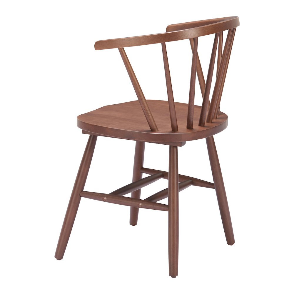 Pair of walnut Start2Finish Stenger dining chairs with a sleek modern design and wooden finish on a neutral background.