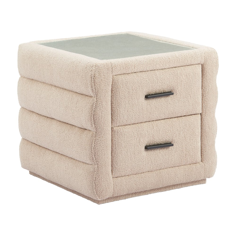 Start2Finish Soffice Nightstand in beige with sleek wooden finish and modern design, featuring a single drawer and open shelf.