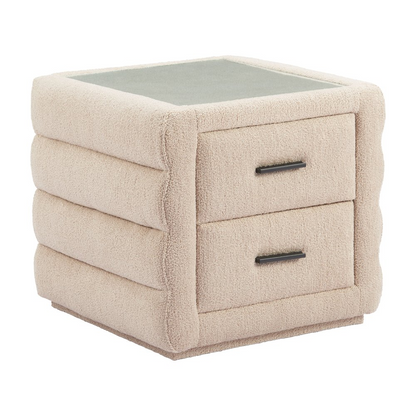 Start2Finish Soffice Nightstand in beige with sleek wooden finish and modern design, featuring a single drawer and open shelf.