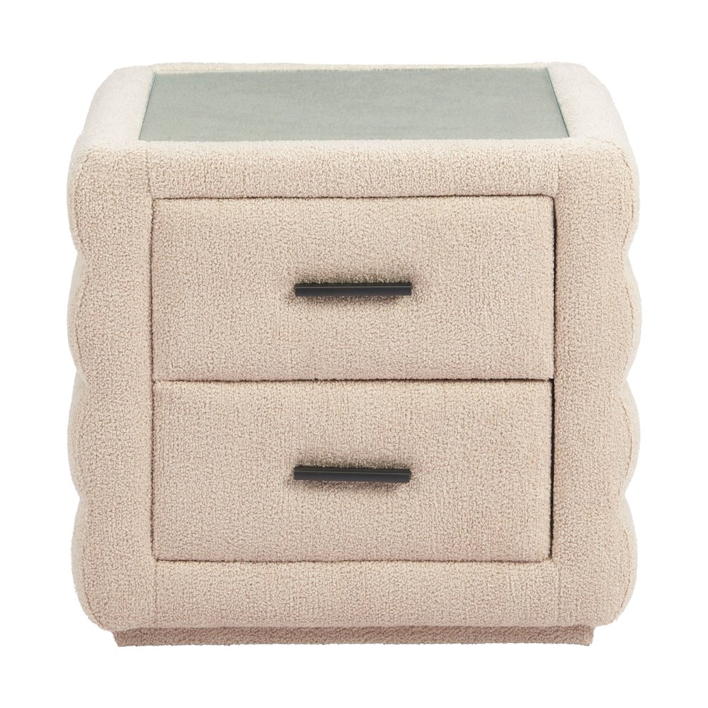 Beige Soffice Nightstand by Start2Finish with a modern design, featuring a single drawer and sleek wooden legs.