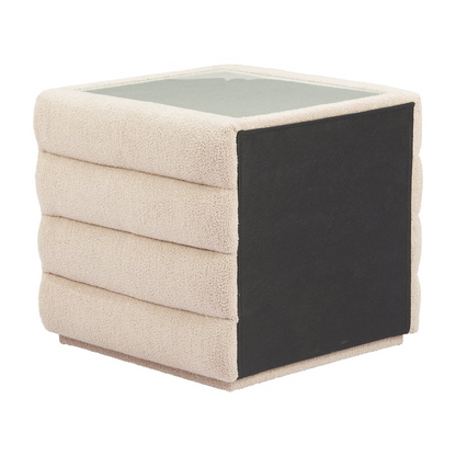 Beige Soffice Nightstand by Start2Finish with a sleek design and storage drawer, placed in a modern bedroom setting.