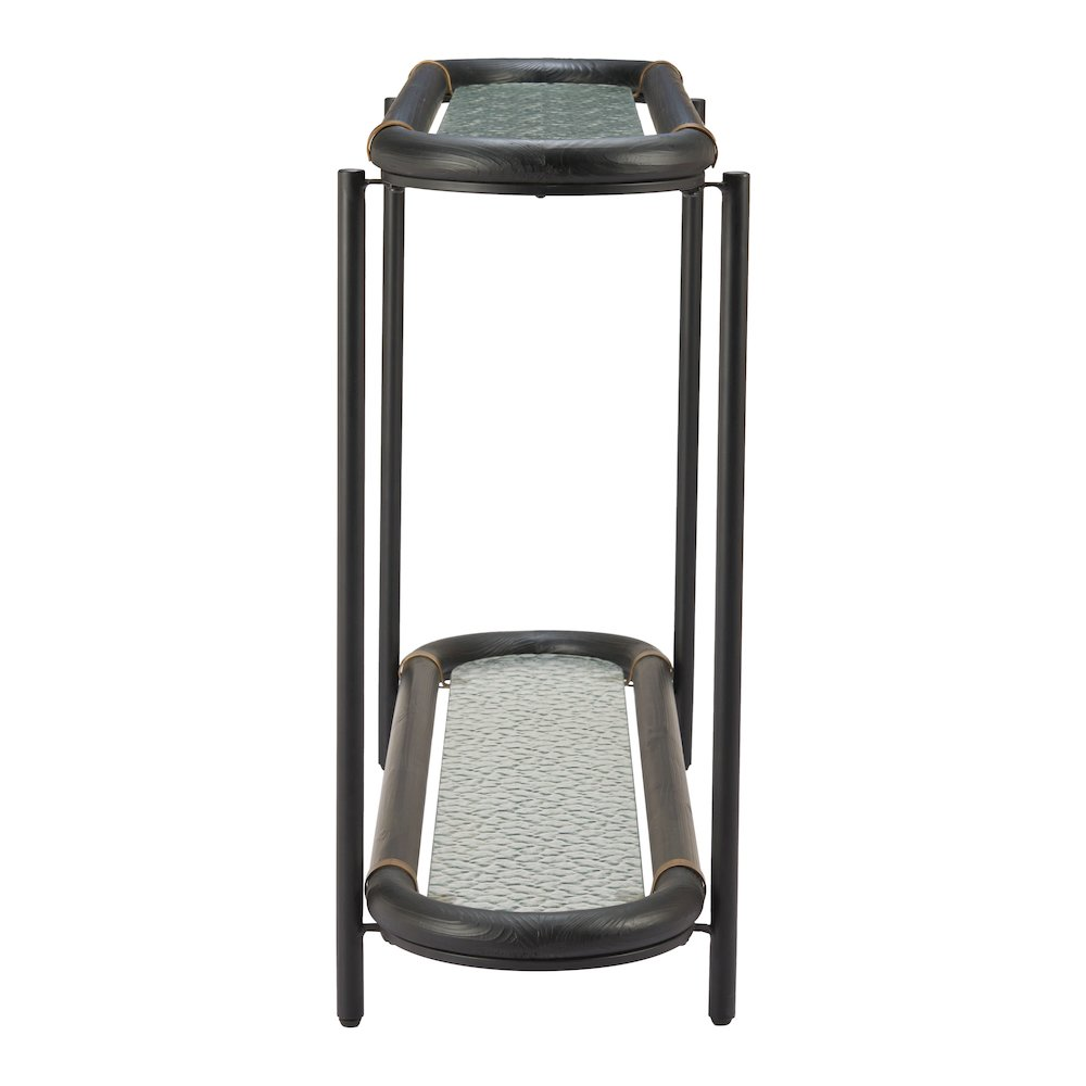 Black Aneis console table by Start2Finish furniture, featuring a sleek, modern design with a smooth surface and sturdy legs.