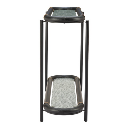 Black Aneis console table by Start2Finish furniture, featuring a sleek, modern design with a smooth surface and sturdy legs.