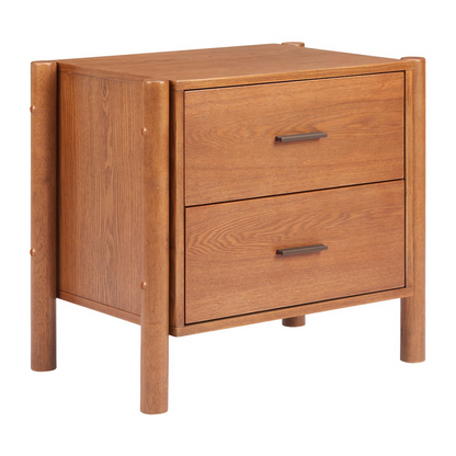 Walnut Beleza Nightstand by Start2Finish with sleek design and storage drawer, showcasing its smooth surface and modern style.