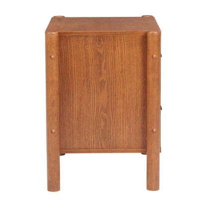 Walnut Beleza Nightstand by Start2Finish with a sleek design, featuring a drawer and open storage space.