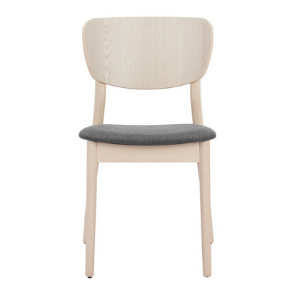 Set of two Kellua dining chairs by Start2Finish in gray and natural wood finish, showcasing modern furniture with sleek design.