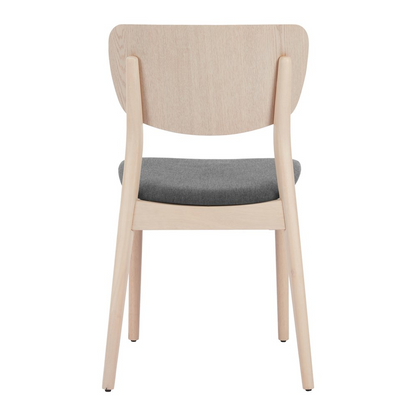 Pair of Kellua gray and natural dining chairs by Start2Finish, showcasing modern wooden furniture with cushioned seats.