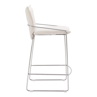 White Pola Counter Stool by Start2Finish with a modern design and wooden legs, suitable for kitchen or bar seating.