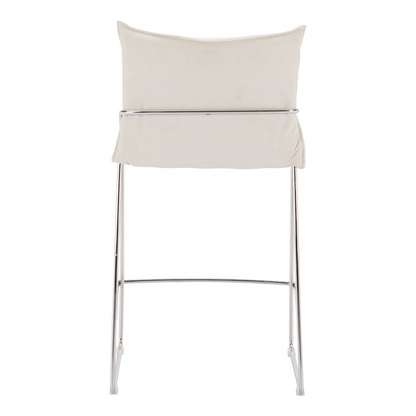 White Pola Counter Stool by Start2Finish with wooden legs and a modern, minimalist design for kitchen or bar area seating.