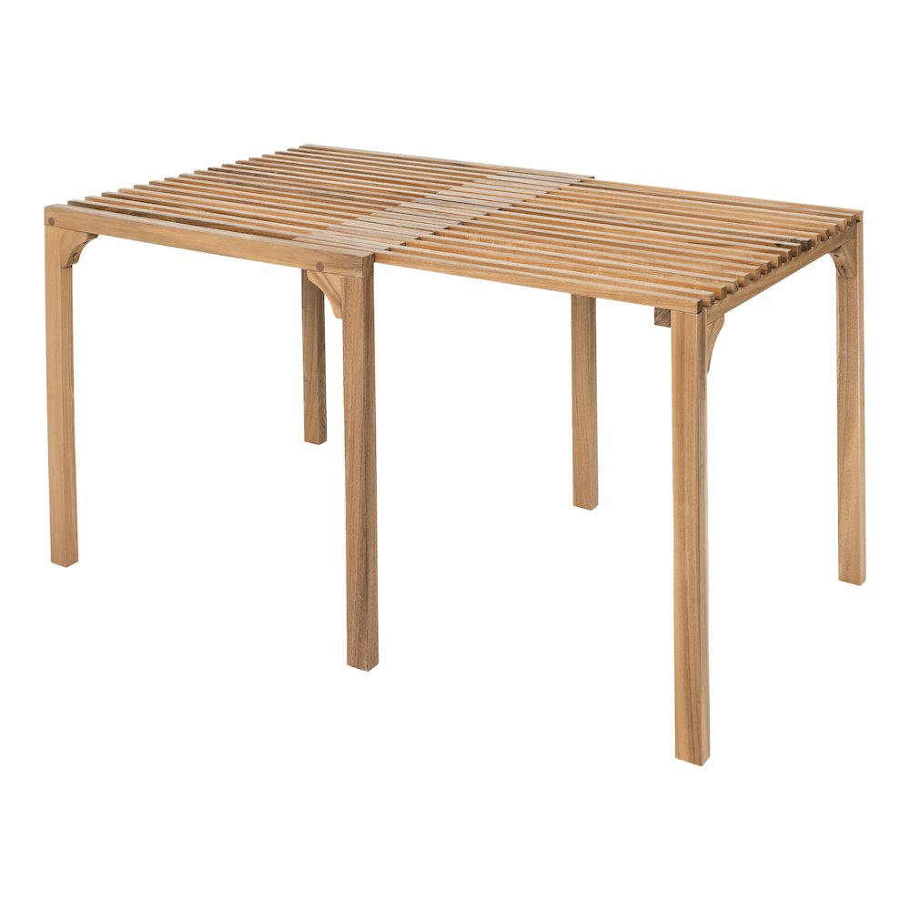 Start2Finish Riviera extendable dining table in natural wood finish, showing its sleek design and expandable tabletop.