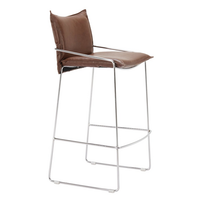 Brown Pola Barstool from Start2Finish featuring a modern wooden design with a comfortable round seat and sturdy metal legs.