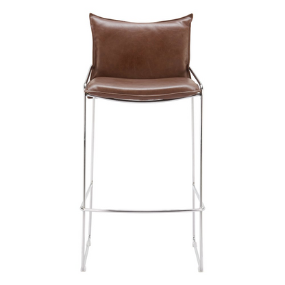 Start2Finish Pola brown barstool with wooden legs and cushioned seat, modern design for kitchen or bar area.