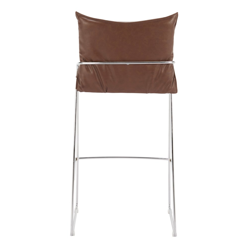 Brown Pola barstool by Start2Finish with a sleek design and wooden legs, shown from a side angle.