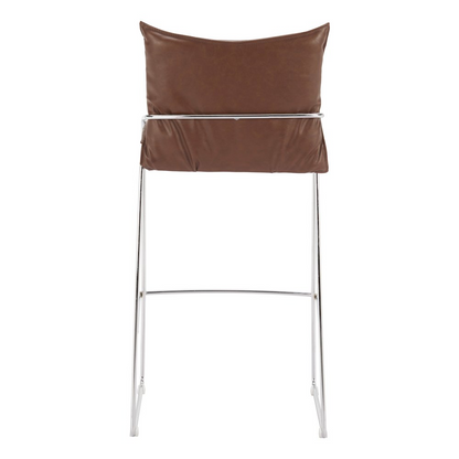 Brown Pola barstool by Start2Finish with a sleek design and wooden legs, shown from a side angle.