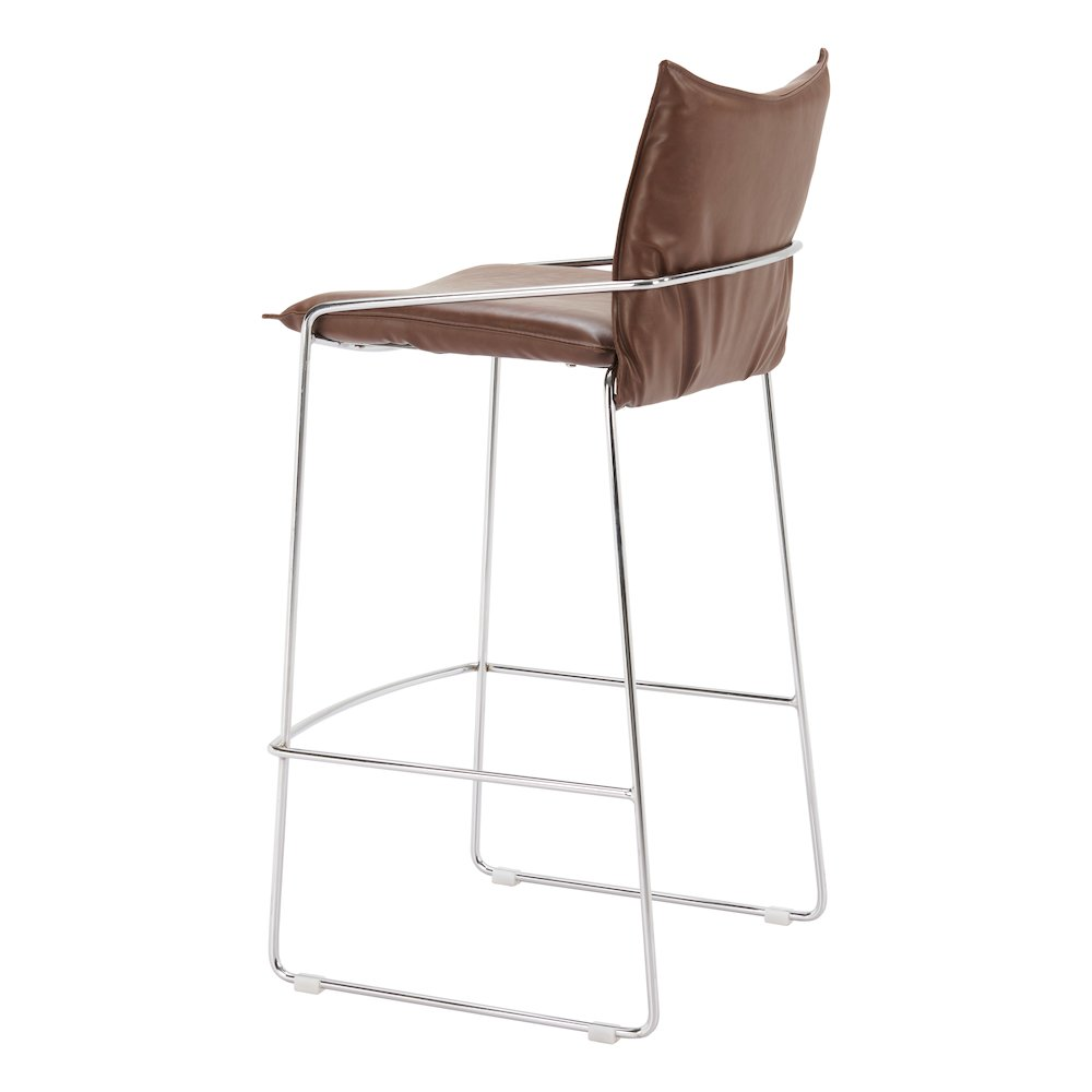 Brown Pola Barstool by Start2Finish featuring a sleek wooden seat and sturdy metal legs, ideal for modern bar or kitchen settings.