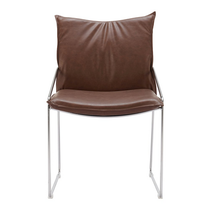 Set of two brown Pola dining chairs by Start2Finish, featuring sleek wooden legs and upholstered seats for modern dining.