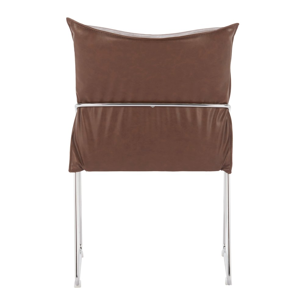 Pair of brown Pola dining chairs by Start2Finish, showcasing wooden legs and cushioned seats in a modern furniture set.