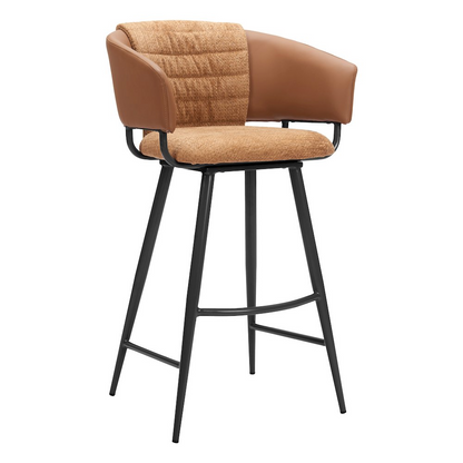 Pair of brown Start2Finish Juno Barstools with wooden legs and cushioned seats, ideal for kitchen or bar area.
