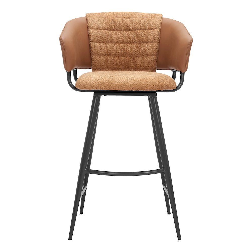 Set of two brown Juno Barstools by Start2Finish with wooden legs and cushioned seats, modern and stylish for kitchen or bar area.