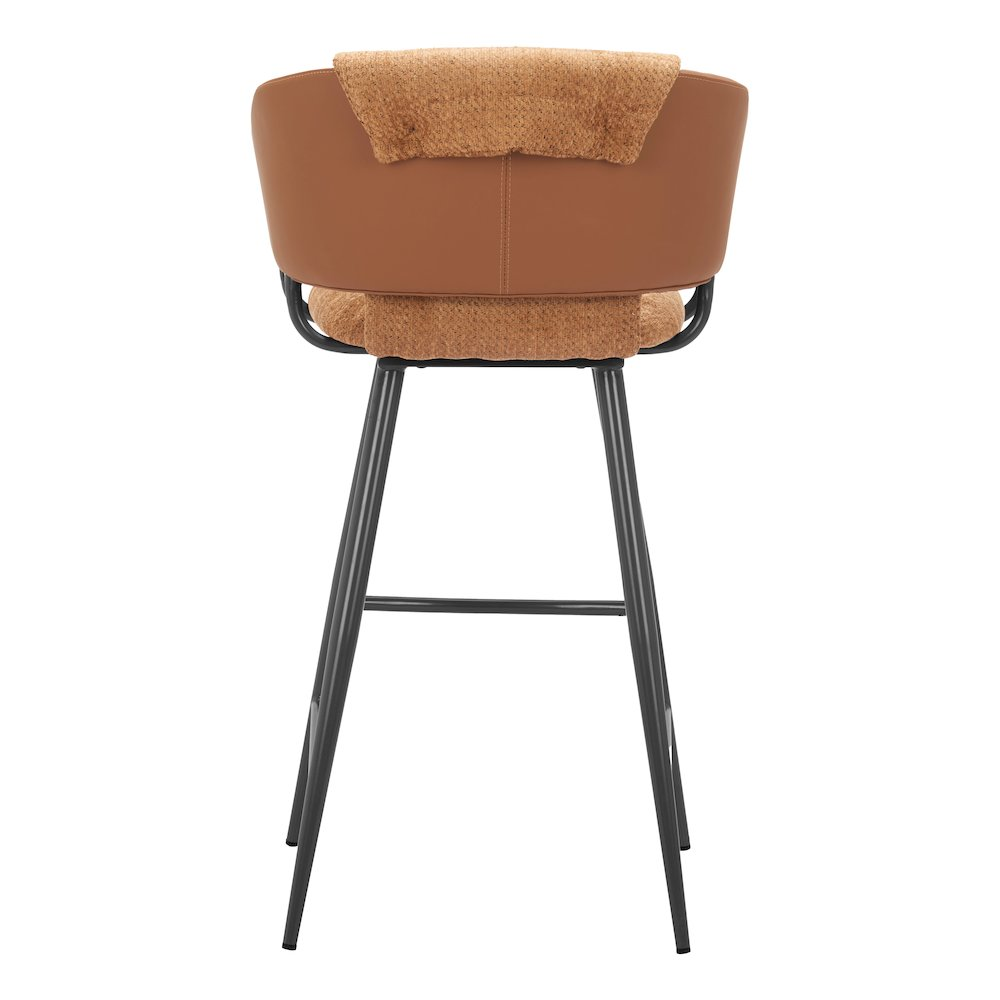 Set of two brown Juno Barstools by Start2Finish with sleek wooden legs and cushioned seats, ideal for kitchen or bar area.