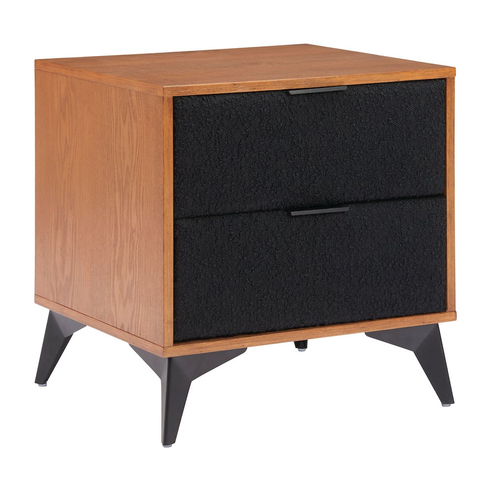 Start2Finish Zarif nightstand in black and walnut finish, featuring a modern wooden furniture design with a sleek tabletop and storage drawer.