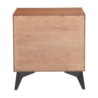 Black and walnut Zarif nightstand by Start2Finish, featuring a sleek modern design with a drawer and open shelf for bedroom storage.