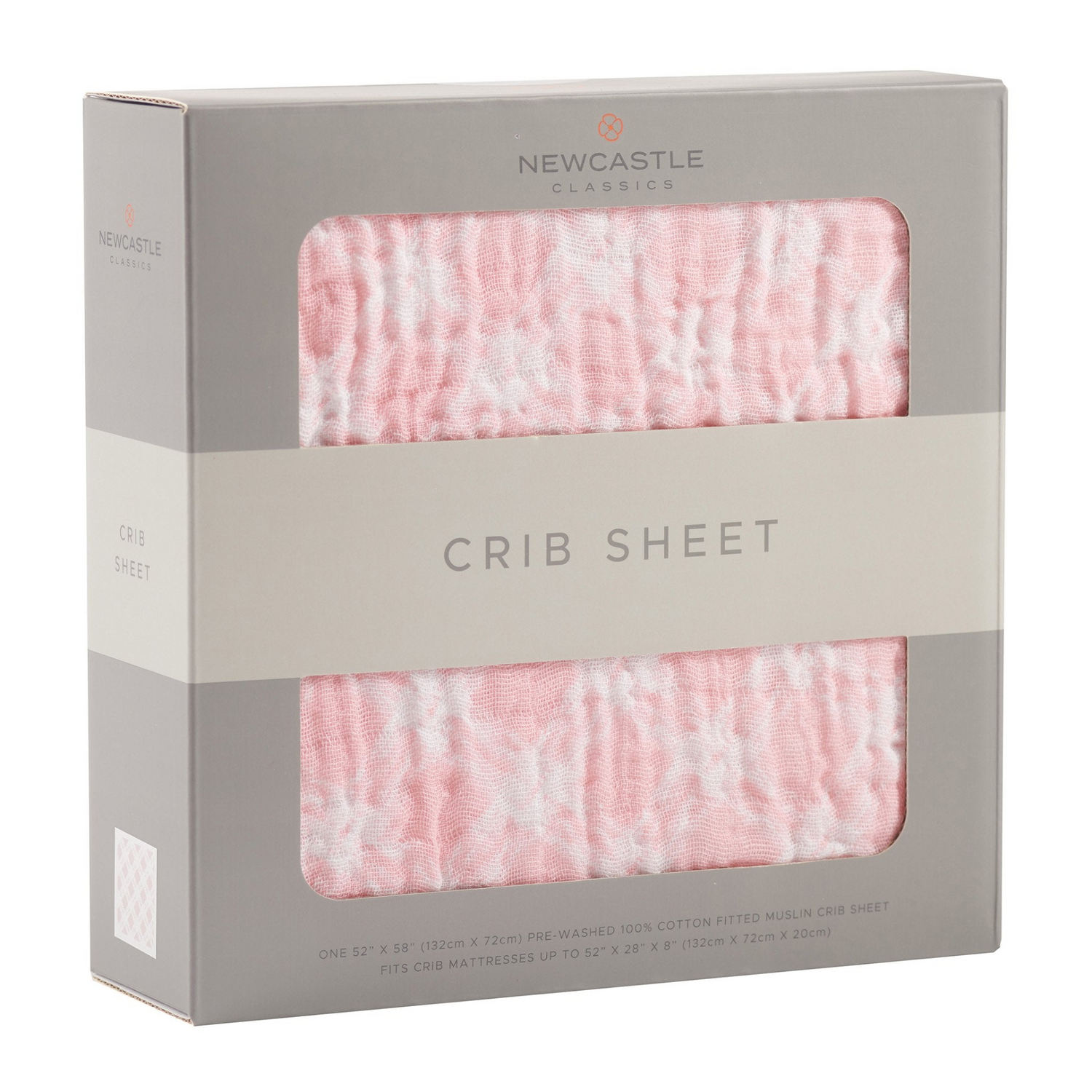 Primrose pink plaid cotton muslin baby crib sheet with soft, breathable fabric and pink checkered design for cozy nursery bedding.