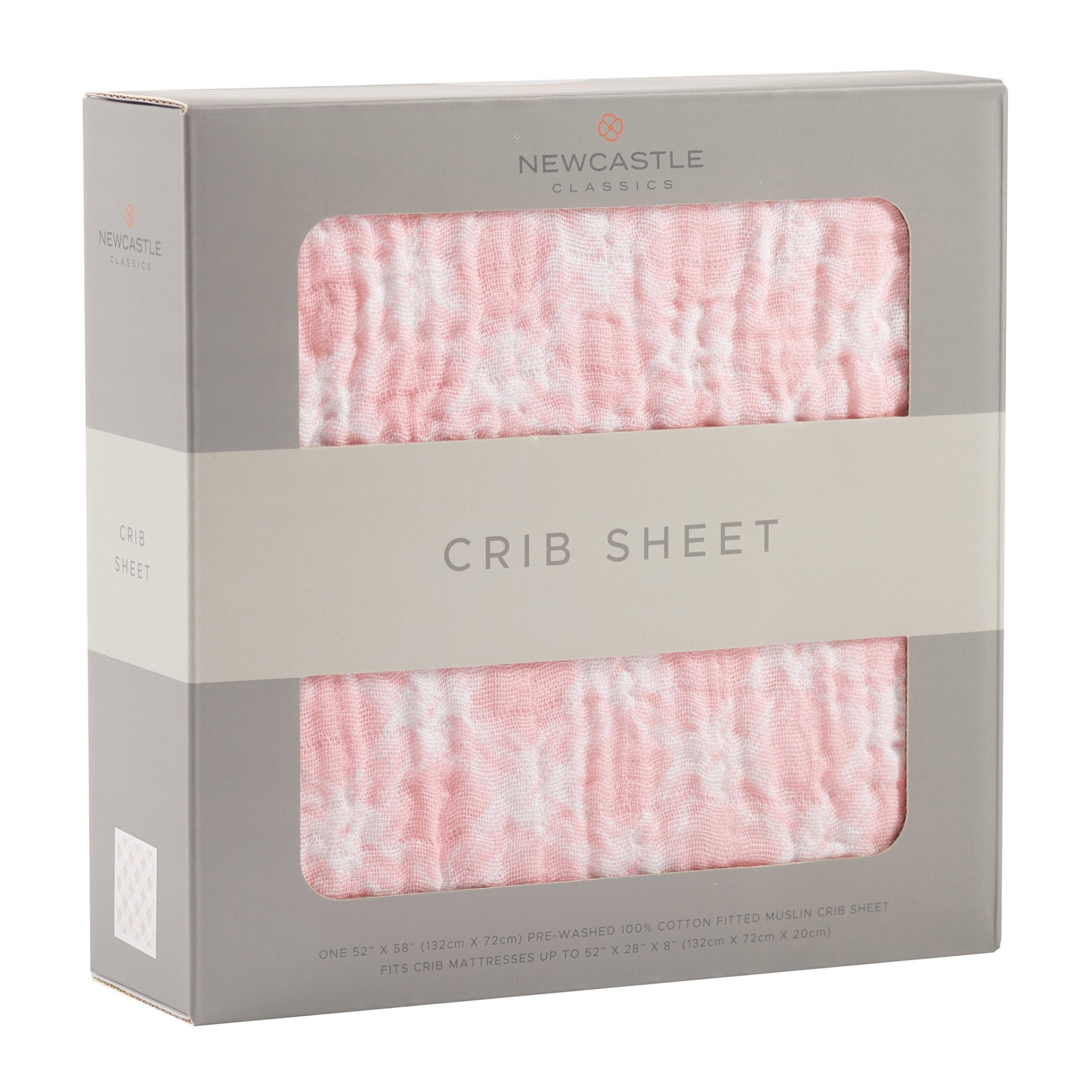 Primrose pink plaid cotton muslin baby crib sheet with soft, breathable fabric and pink checkered design for cozy nursery bedding.