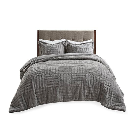 Start2Finish Arctic Fur Down Alternative Comforter mini set in grey, showing the plush, cozy bedding with textured fabric and matching pillowcases.