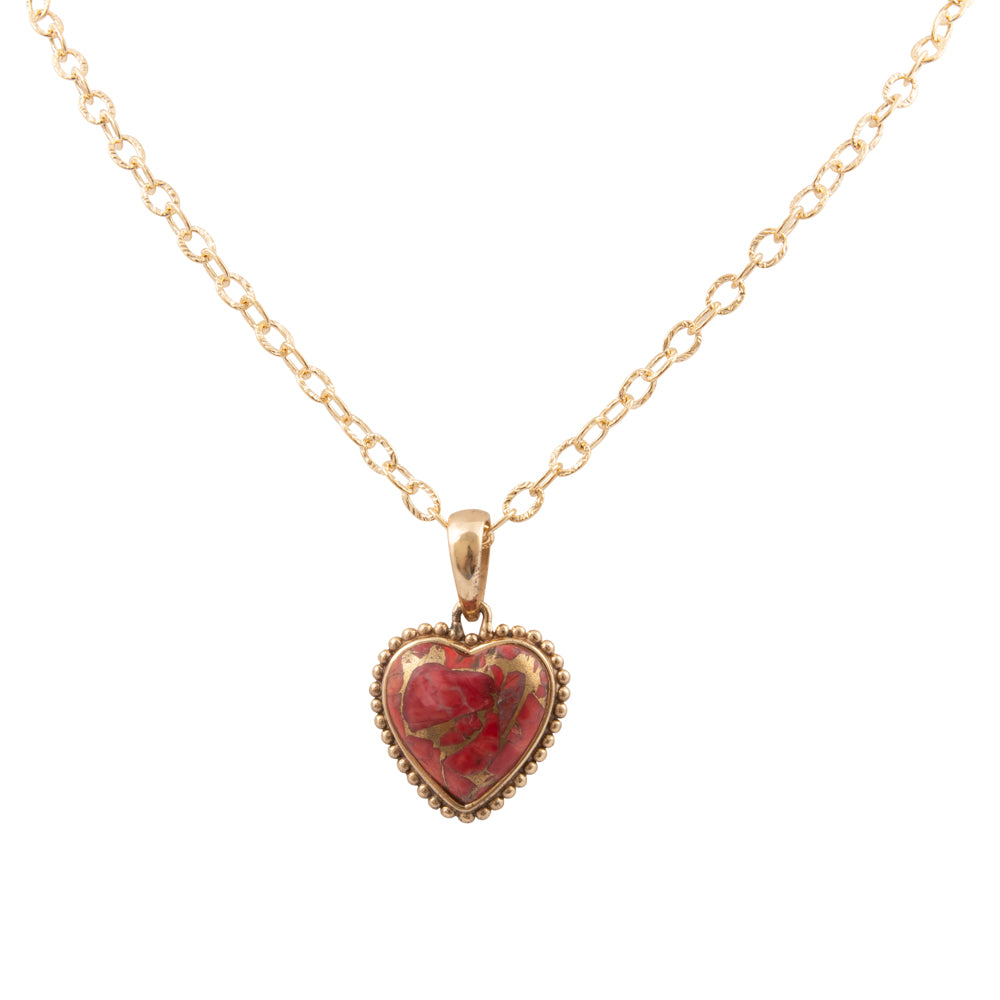Red Magnesite pendant necklace with golden heart-shaped charm from Hearts of Love jewelry collection by Start2Finish.