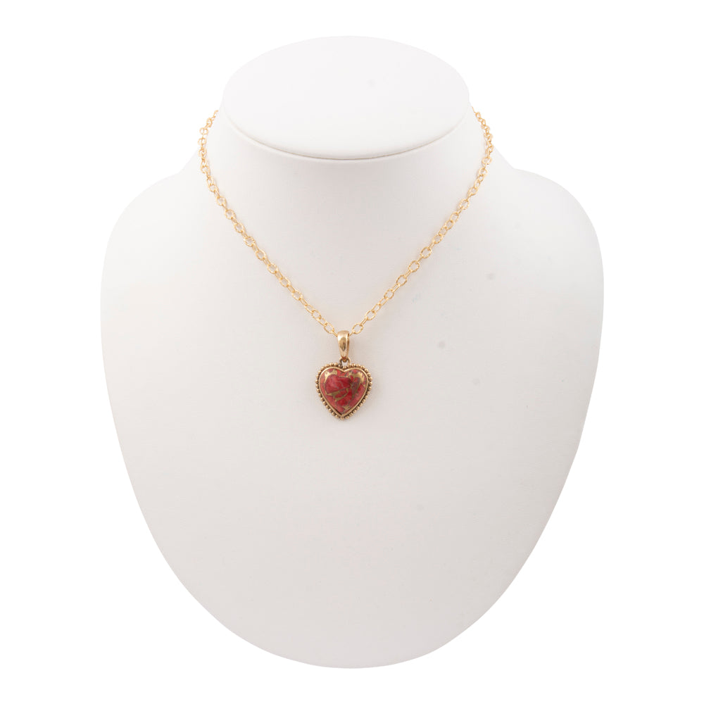 Hearts of Love Red Magnesite golden pendant necklace featuring a heart-shaped magnesite pendant with gold-tone chain jewelry.