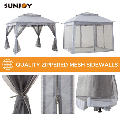 Gray 11 ft. x 11 ft. portable steel gazebo by Start2Finish with a sturdy frame and fabric canopy for outdoor shade.