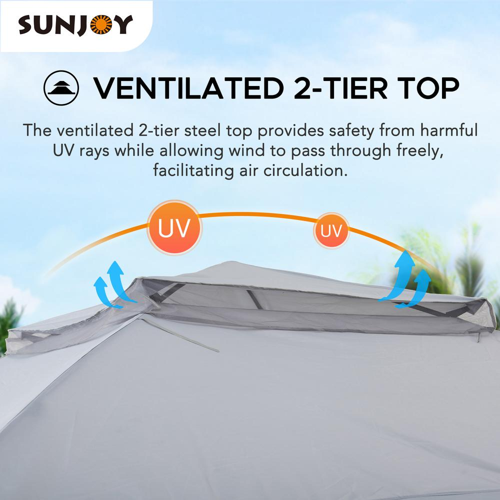 Gray 11 ft. x 11 ft. portable steel gazebo by Start2Finish with a pop-up design and sturdy frame, suitable for outdoor shade.