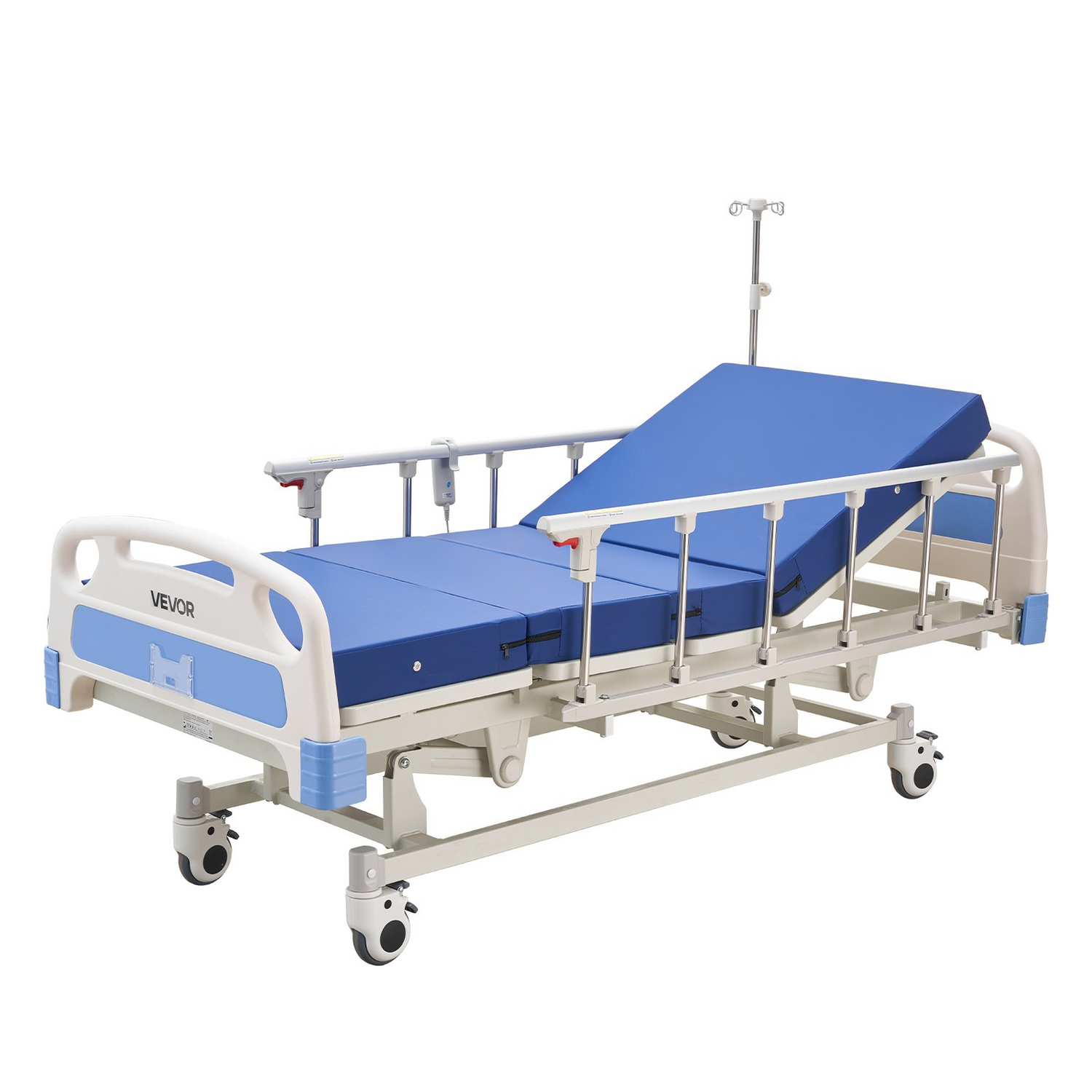 Start2Finish VEVOR 3-function electric hospital bed with adjustable backrest, legrest, height, high-density mattress, locking casters