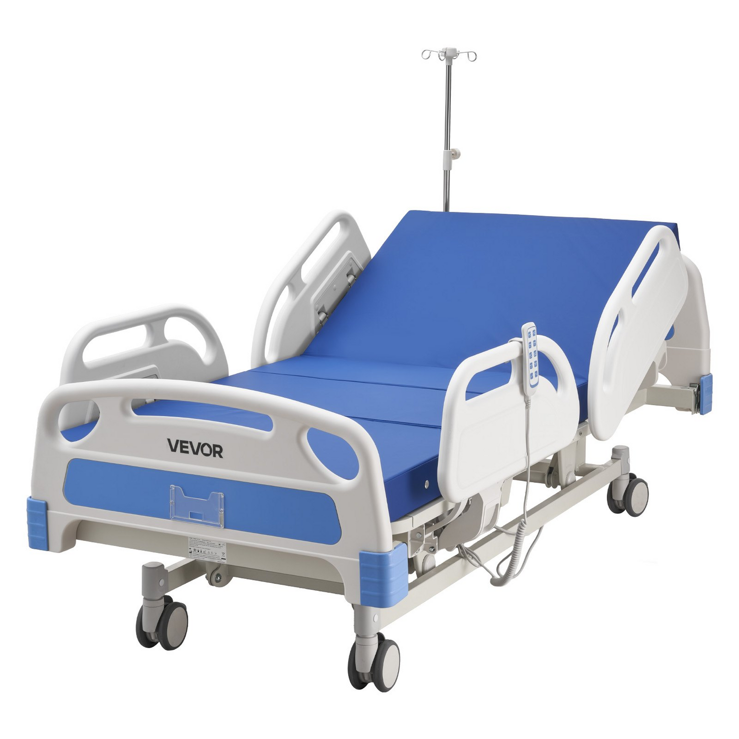 Start2Finish VEVOR electric hospital bed with adjustable head and foot, high-density mattress, and locking casters for home medical use.