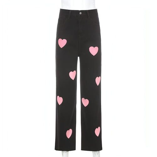 Carmine Juneberry UrbanEase™ fashionable women’s jeans with love print design showcasing stylish denim pants.