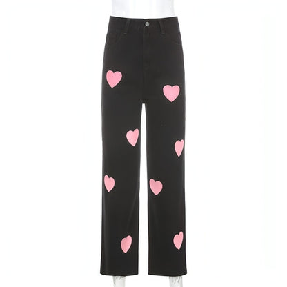 Carmine Juneberry UrbanEase™ fashionable women’s jeans with love print design showcasing stylish denim pants.