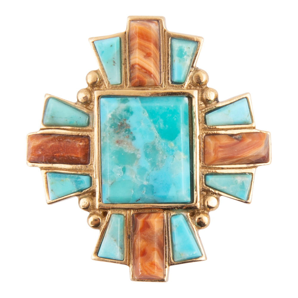 Start2Finish Santa Fe Blue Turquoise and Gold Statement Ring featuring a bold turquoise gemstone and intricate gold design.