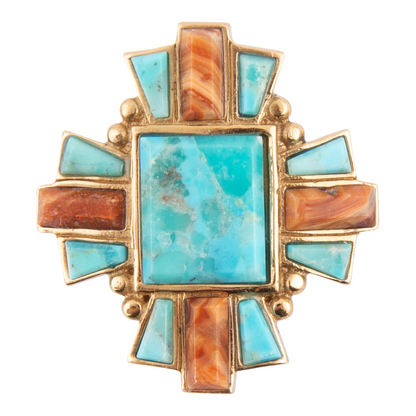 Start2Finish Santa Fe Blue Turquoise and Gold Statement Ring featuring a bold turquoise gemstone and intricate gold design.